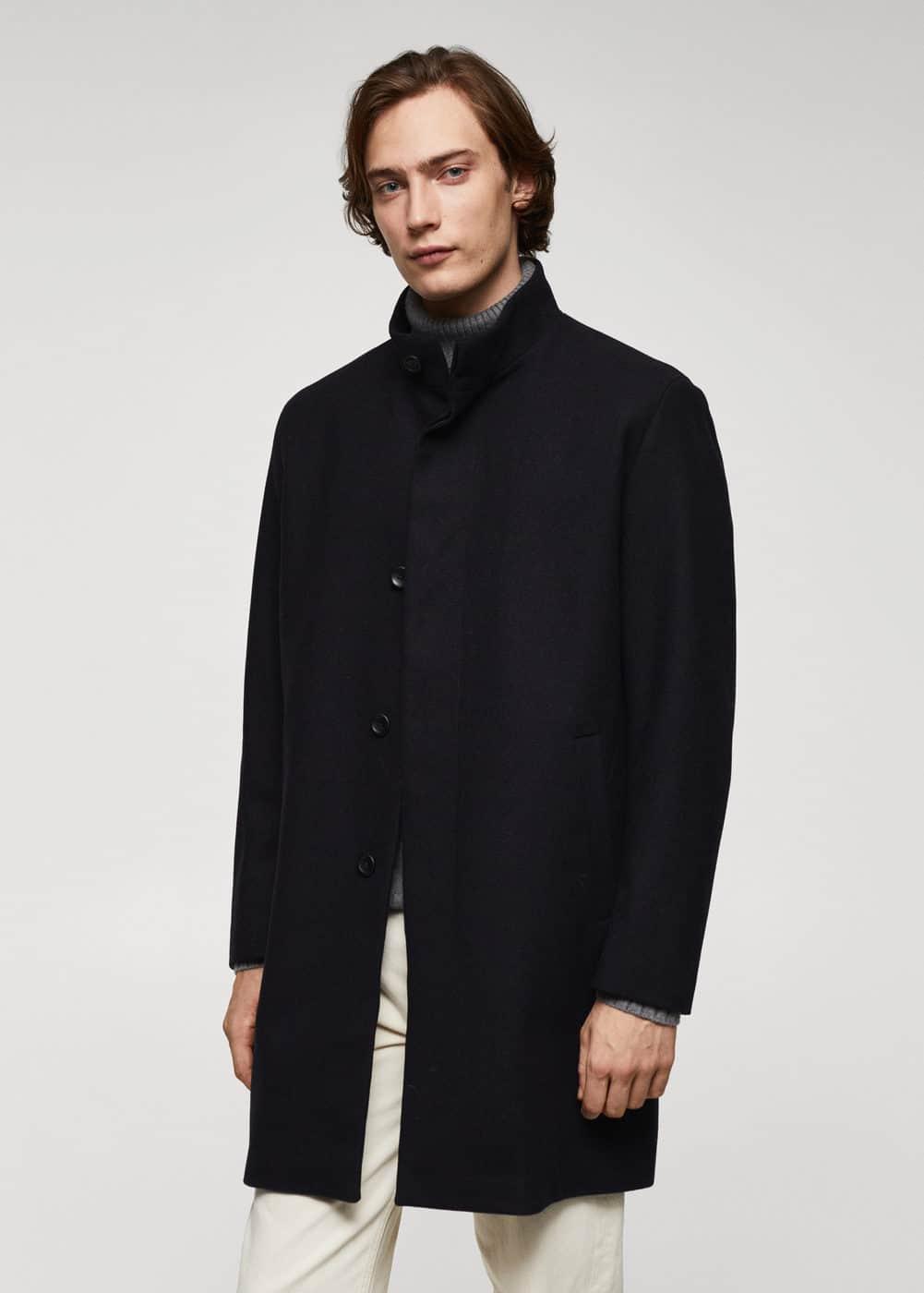 MANGO MAN - Wool funnel neck coat dark navyMen Product Image