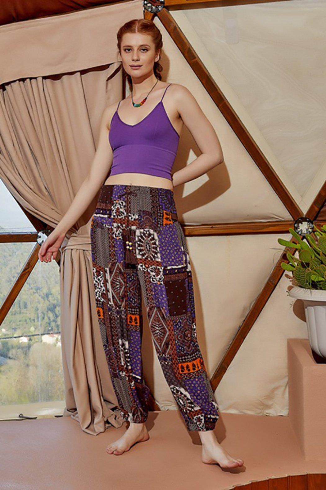 Drawstring Purple Pattern Harem Pants Female Product Image