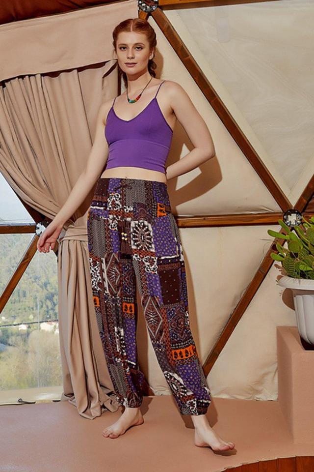 Drawstring Purple Pattern Harem Pants Female Product Image