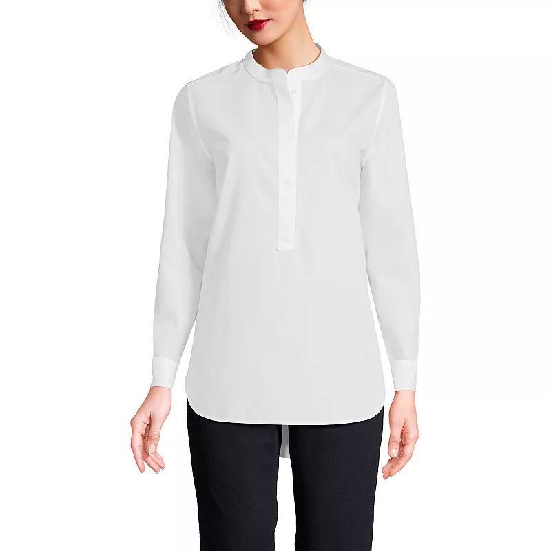 Womens Lands End No Iron Long Sleeve Banded Collar Popover Shirt Product Image