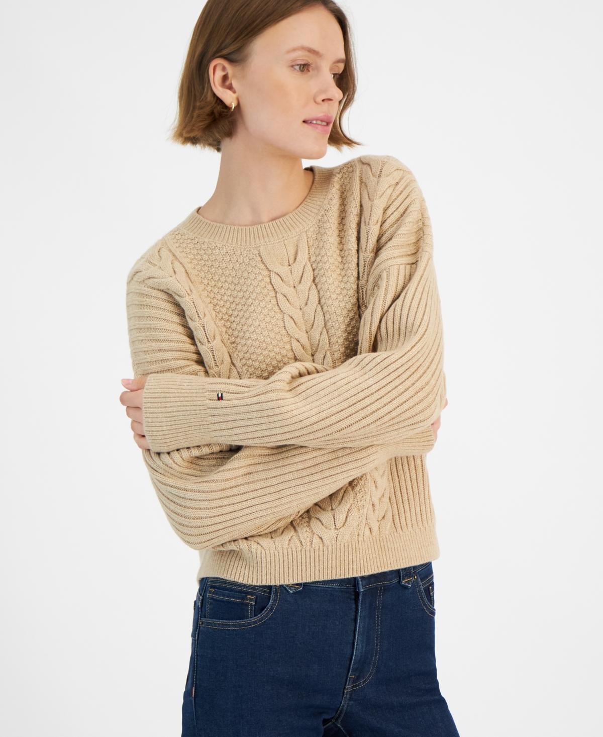 Tommy Hilfiger Womens Ribbed Cable-Knit Sweater Product Image