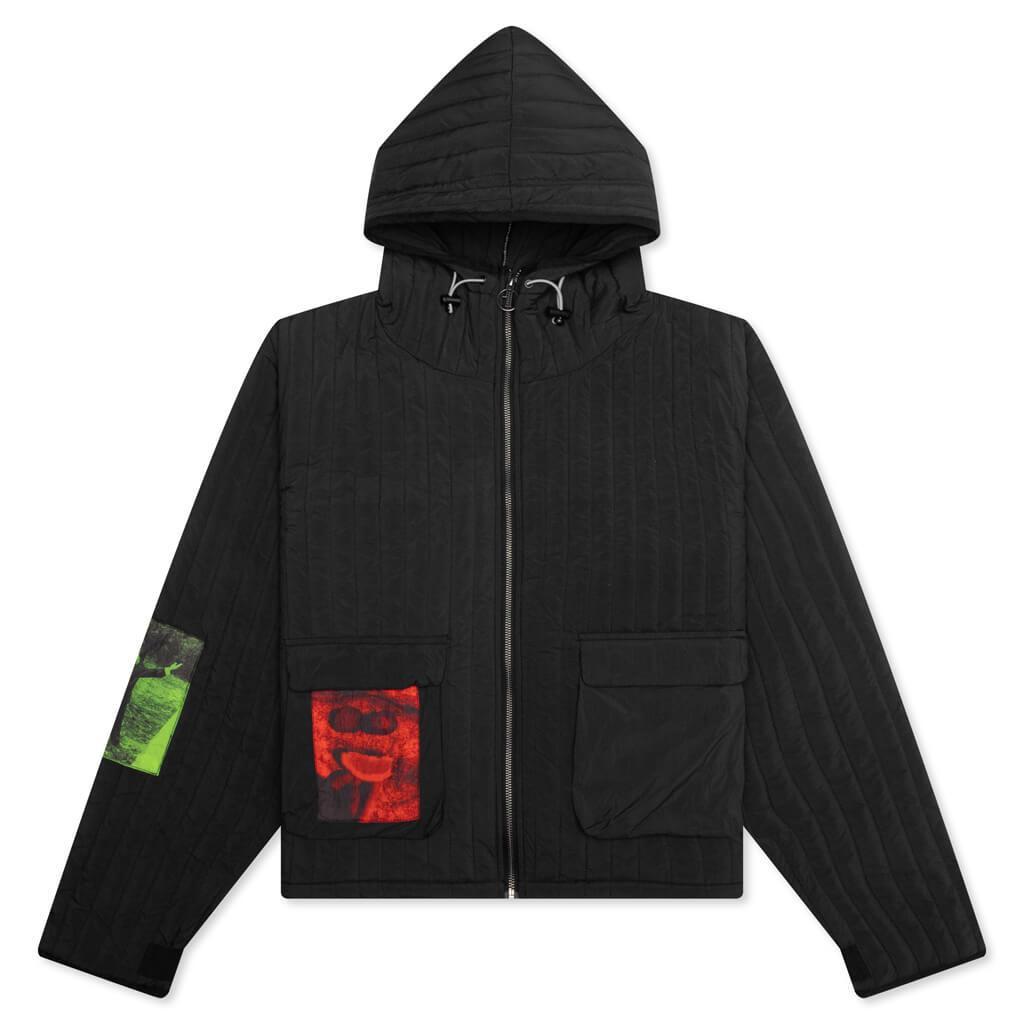 Patches Quilted Zip Hoodie - Black Male Product Image