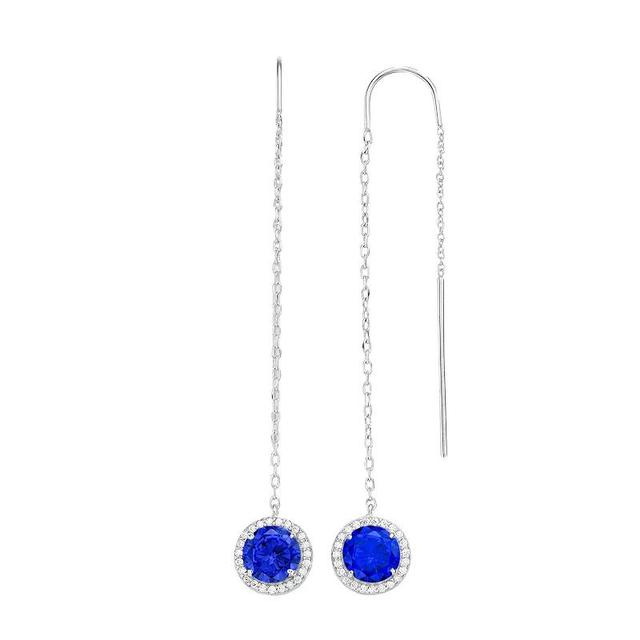 Sterling Silver Cubic Zirconia Halo Drop Earrings, Womens, Blue Product Image