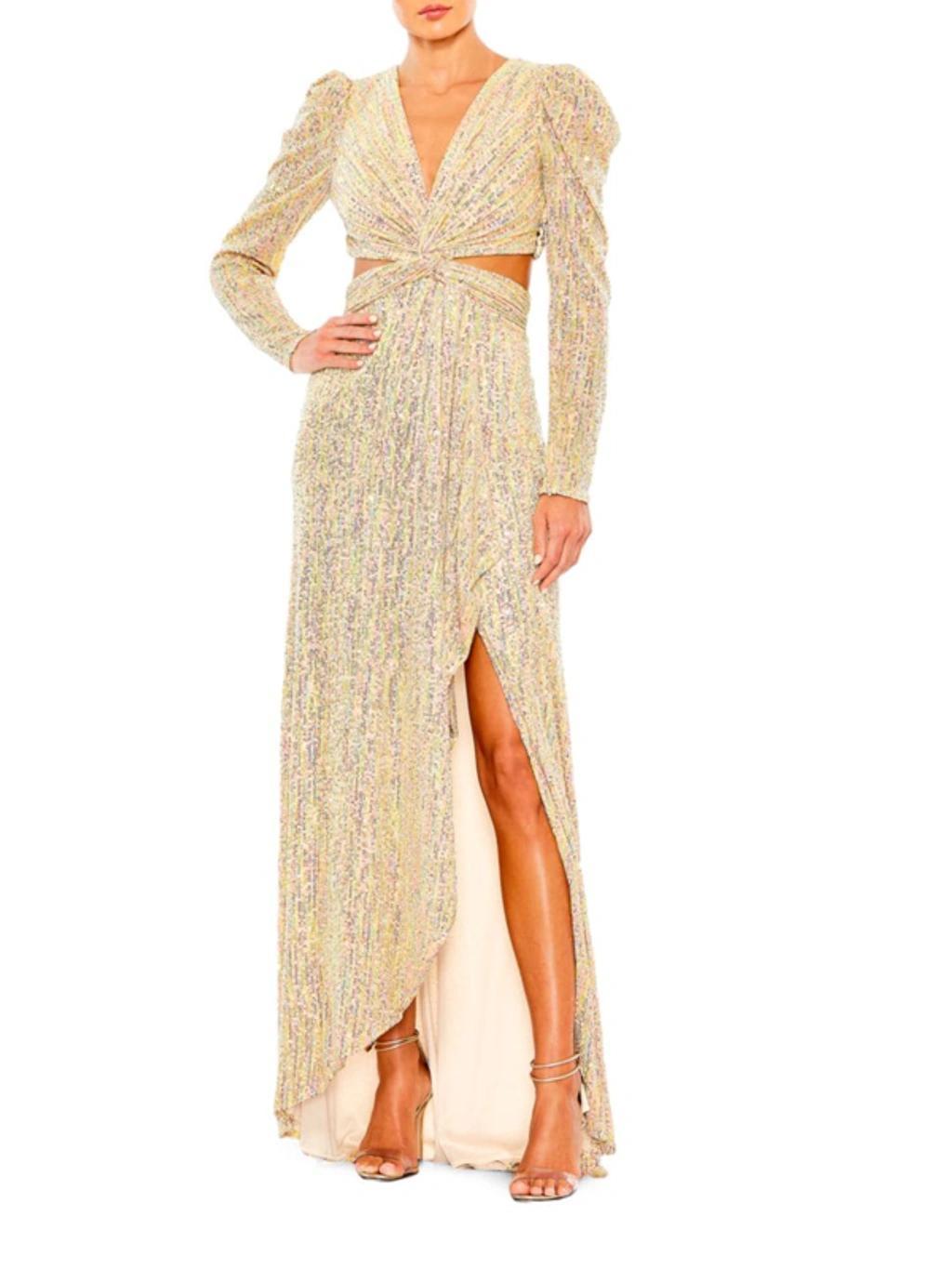 Metallic Cut-out Gown In Gold Product Image