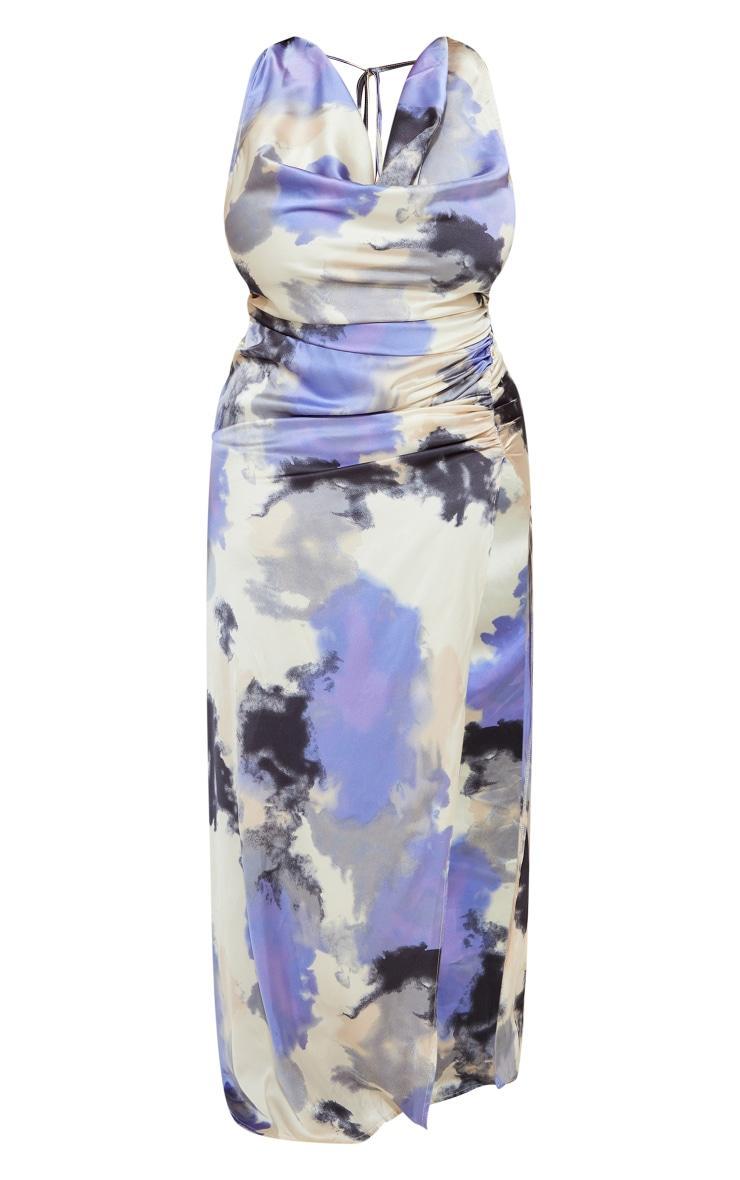  Plus Purple Printed Satin Cowl Neck Maxi Dress Product Image