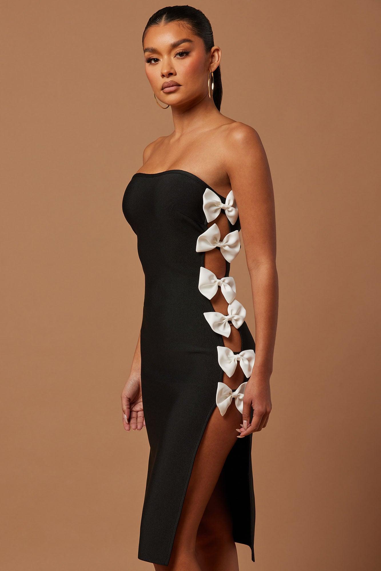 Alice Bow Midi Dress - Black/White Product Image