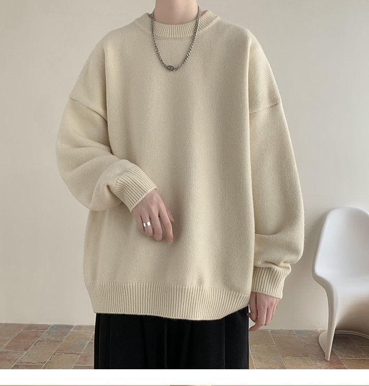 Crew Neck Plain Sweater Product Image