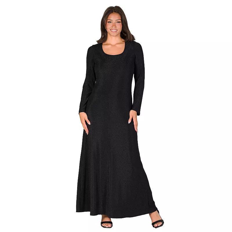 Womens 24Seven Comfort Apparel Long Sleeve Scoopneck Shimmer Maxi Dress product image