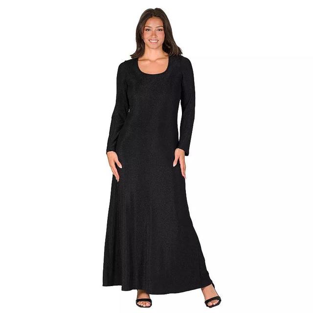 Womens 24Seven Comfort Apparel Long Sleeve Scoopneck Shimmer Maxi Dress Product Image