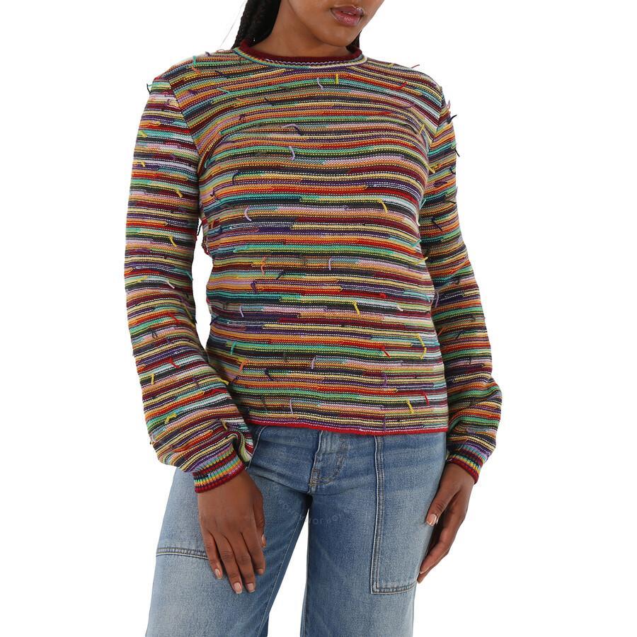 Rainbow-striped Frayed Detailed Crewneck Sweater Product Image