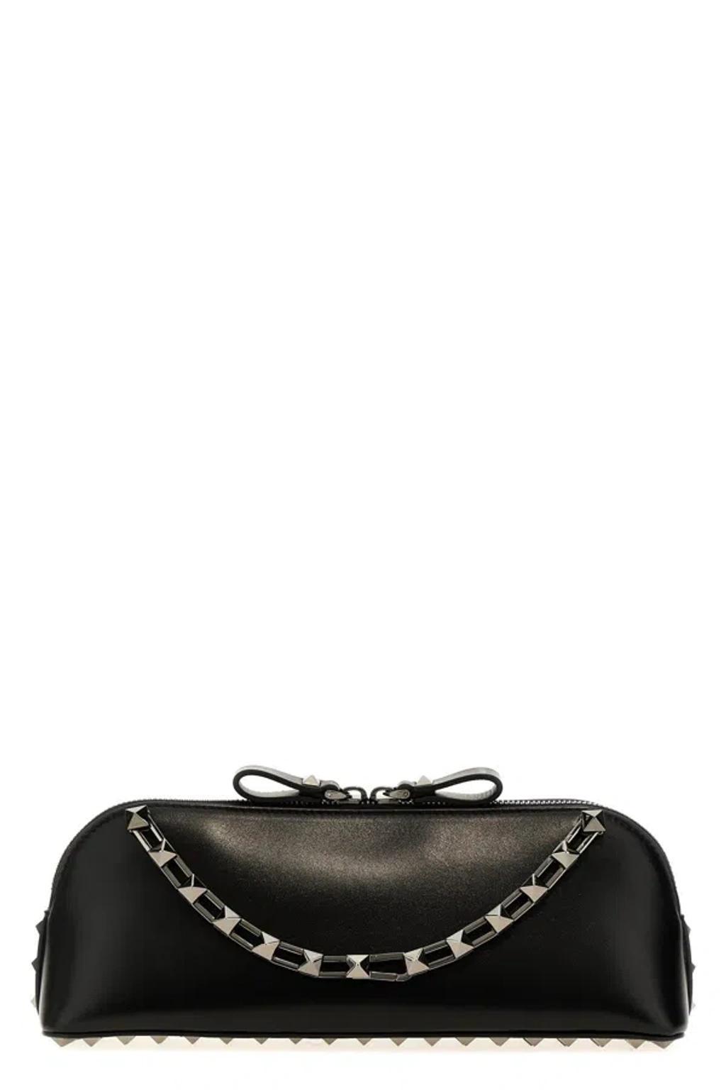 Black Black Rockstud Leather Handbag Product Image