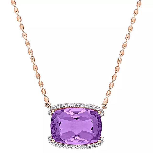 Stella Grace 18k Rose Gold Over Silver Cushion-Cut Rose de France & White Topaz Halo Pendant Necklace, Womens Pink Tone Product Image