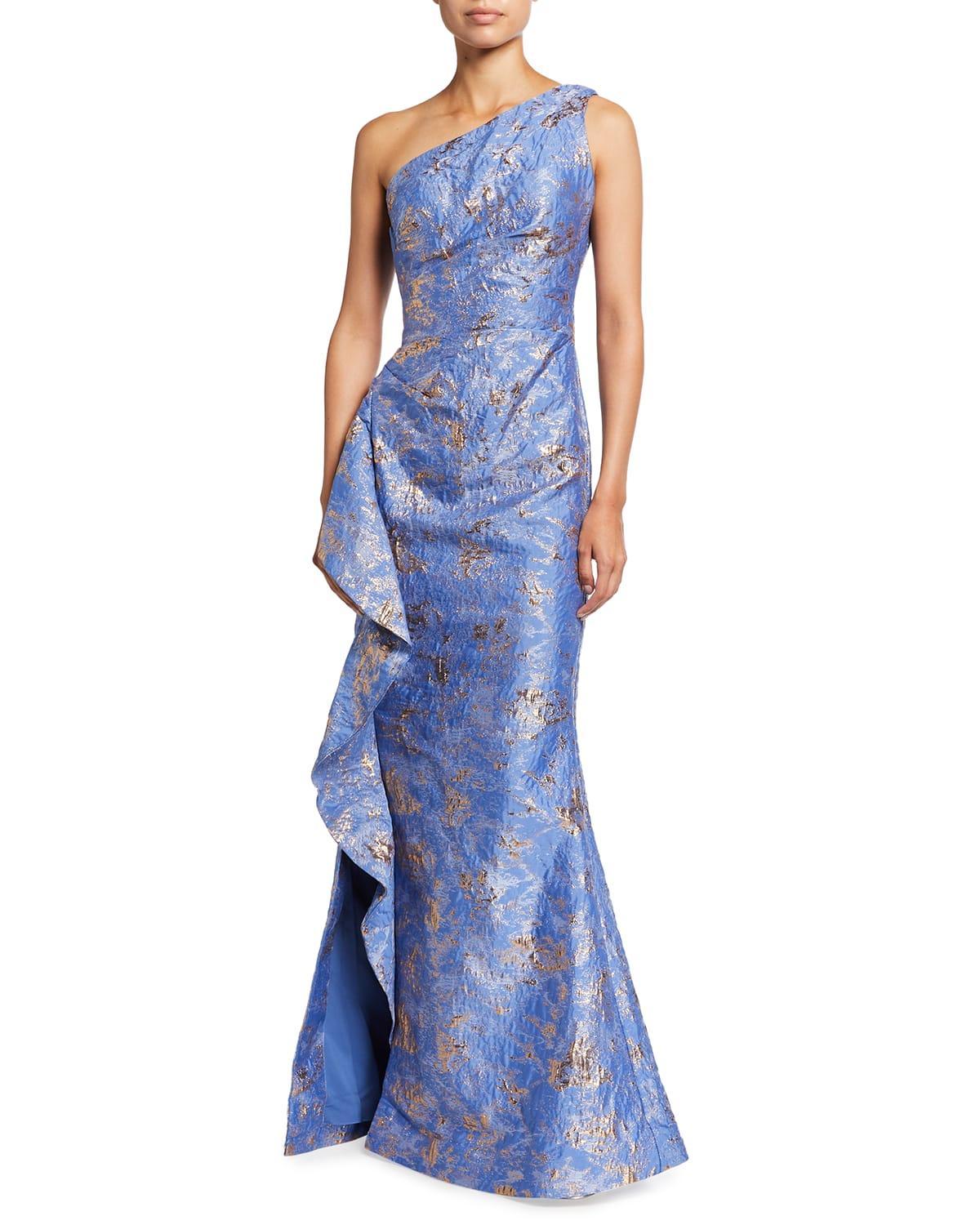 Womens Jacquard One-Shoulder Gown Product Image