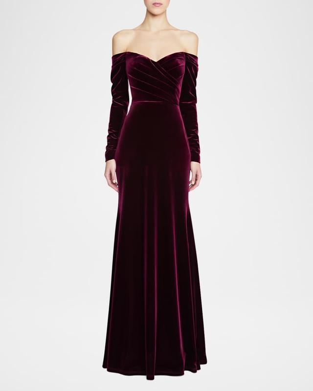 Anita Pleated Off-Shoulder Velvet Gown Product Image