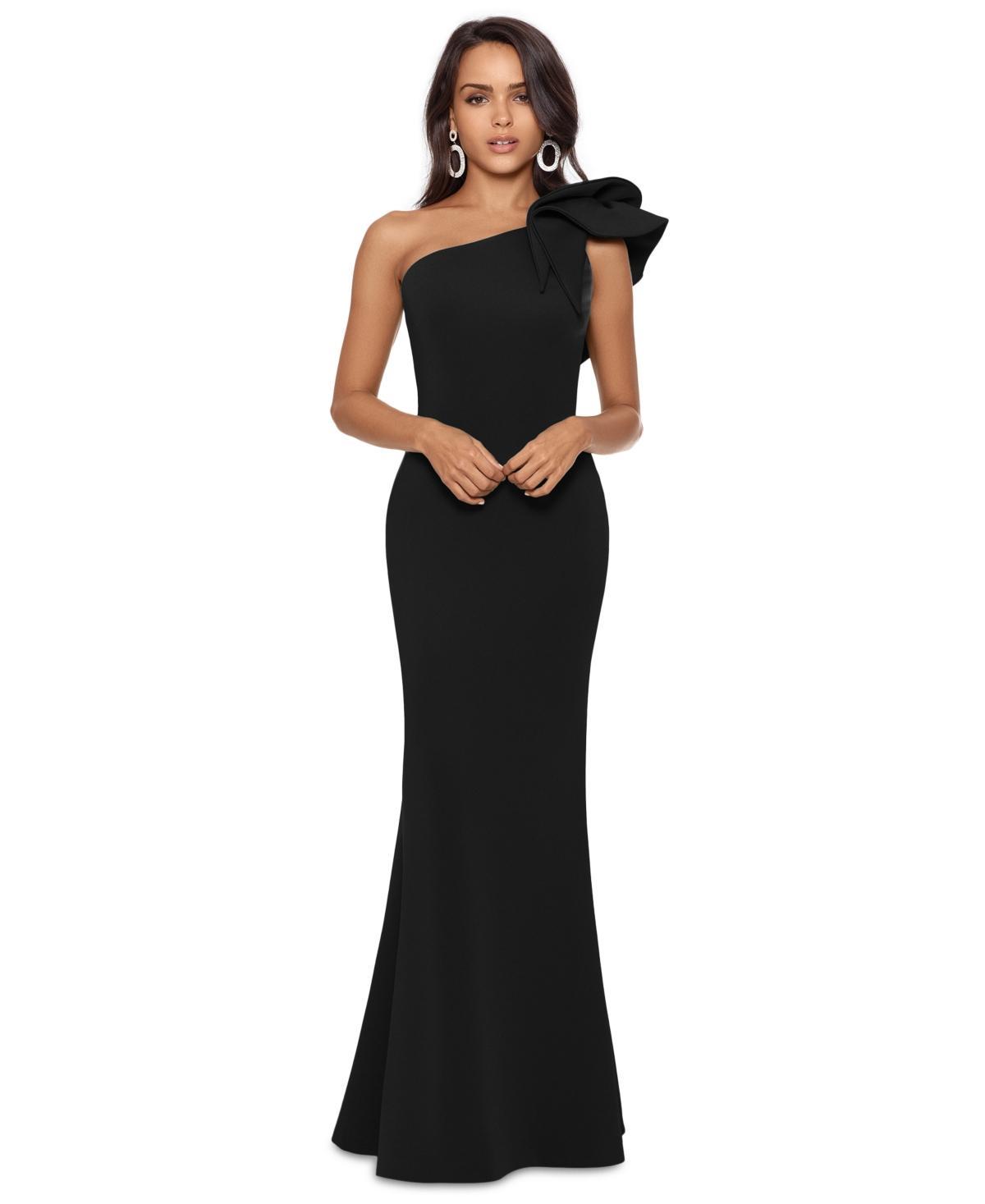 Betsy  Adam Stretch One Flutter Shoulder Mermaid Gown Product Image