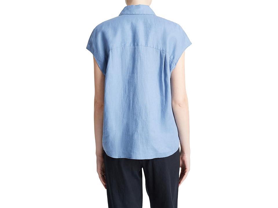 Cap-Sleeve Linen Button-Front Blouse Product Image