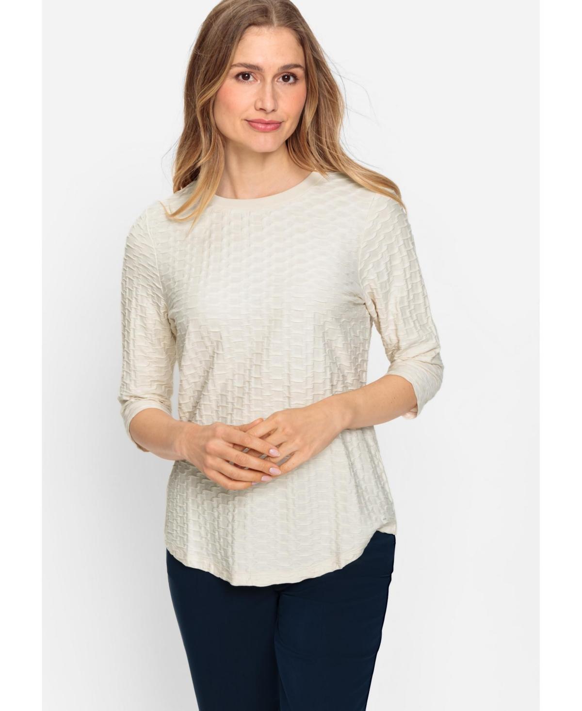 Olsen Womens 3/4 Sleeve Textured T-Shirt - Canvas beige Product Image