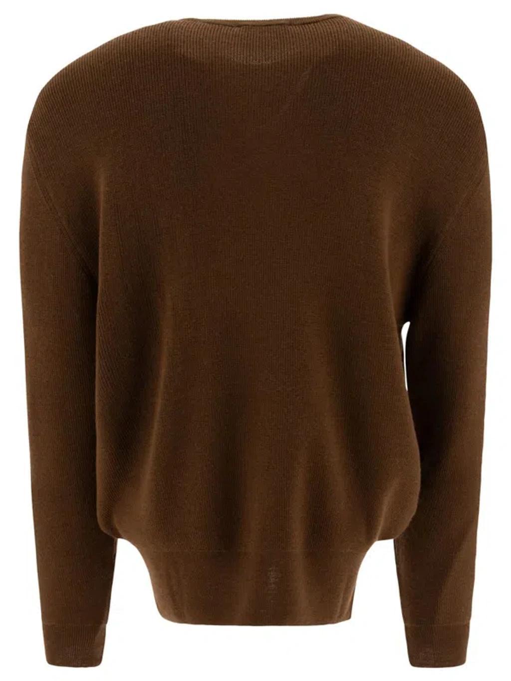 Crew-neck Rib-trim Jumper In Brown Product Image