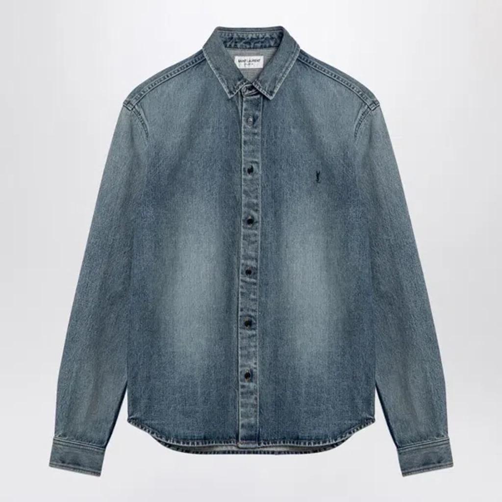 Blue Washed Denim Shirt Men Product Image