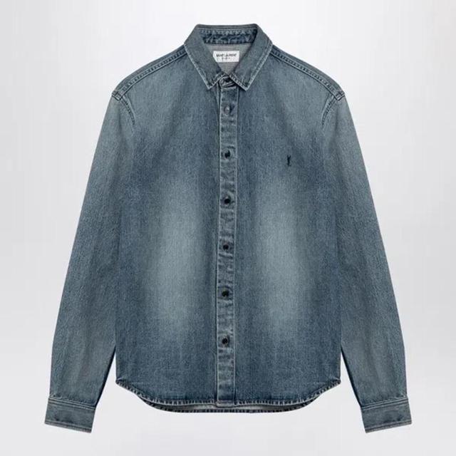 Blue Washed Denim Shirt Men Product Image