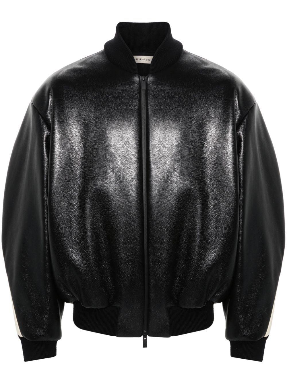 Leather Moto Stripe Bomber Jacket In Black Product Image