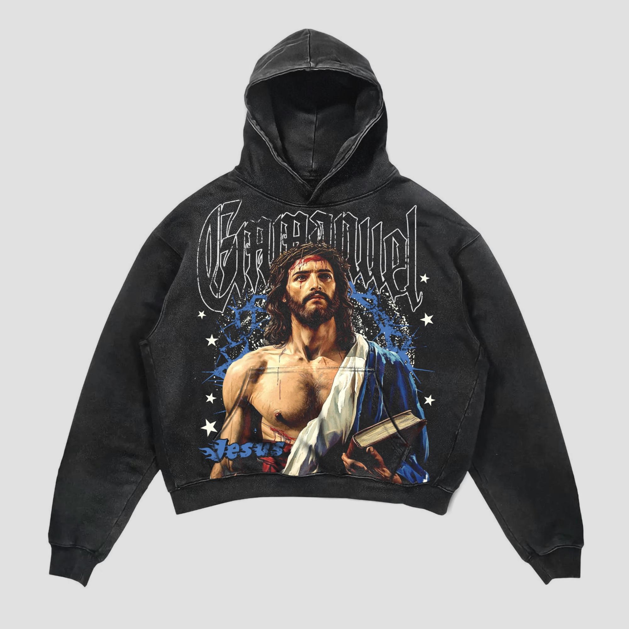 Jesus God Is With Me Retro Old Graphics Washed Distressed Hoodie Product Image