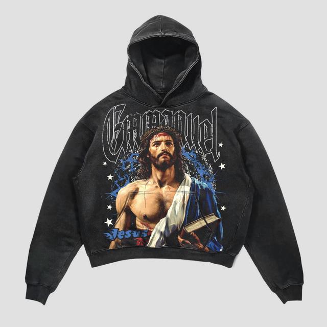 Jesus God Is With Me Retro Old Graphics Washed Distressed Hoodie Product Image