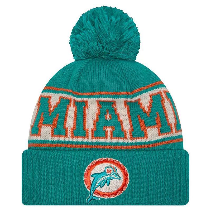 Mens New Era Aqua Miami Dolphins RetroCuffed Knit Hat with Pom, Turquoise A Product Image