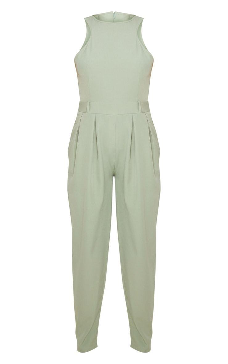 Sage Green Racer Back Pocket Detail Jumpsuit Product Image