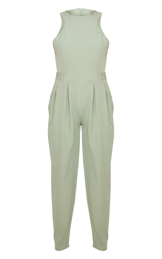 Sage Green Racer Back Pocket Detail Jumpsuit Product Image