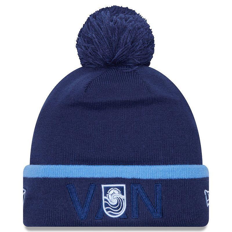 Mens New Era Deep Sea Blue Vancouver Whitecaps FC Wordmark Kick Off Cuffed Knit Hat with Pom Product Image