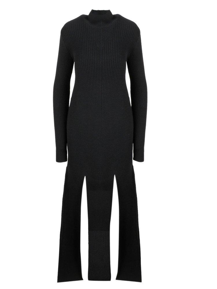 Ribbed-knit Stretch Wool-blend Dress In Black Product Image