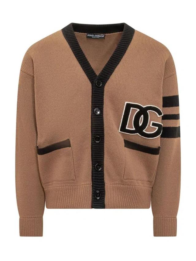 Wool Cardigan With Logo In Brown Product Image