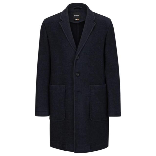 HUGO BOSS Slim-fit Coat In A Micro-patterned Wool Blend In Dark Blue Product Image