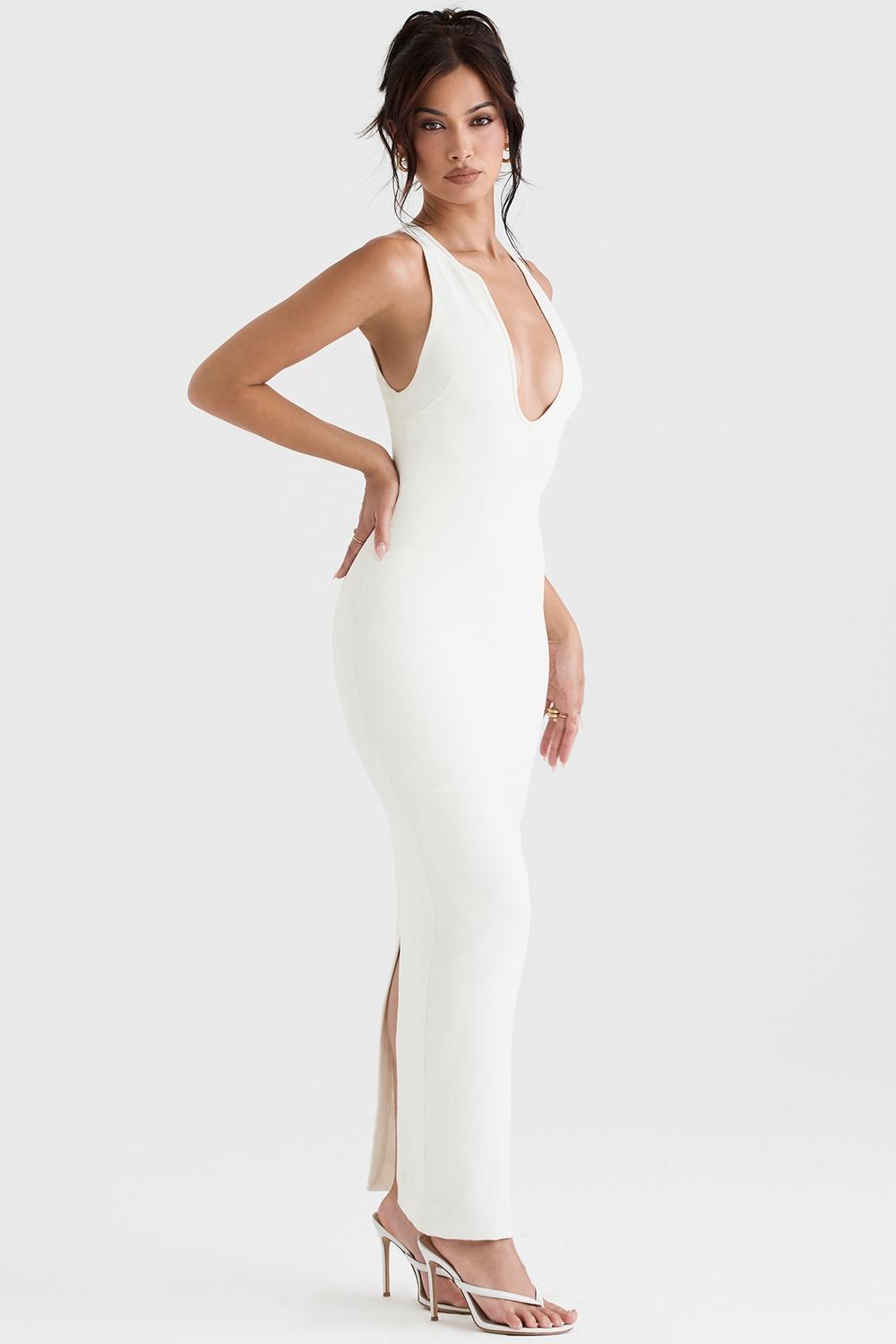 Eleanora Ivory Plunge Maxi Dress Product Image