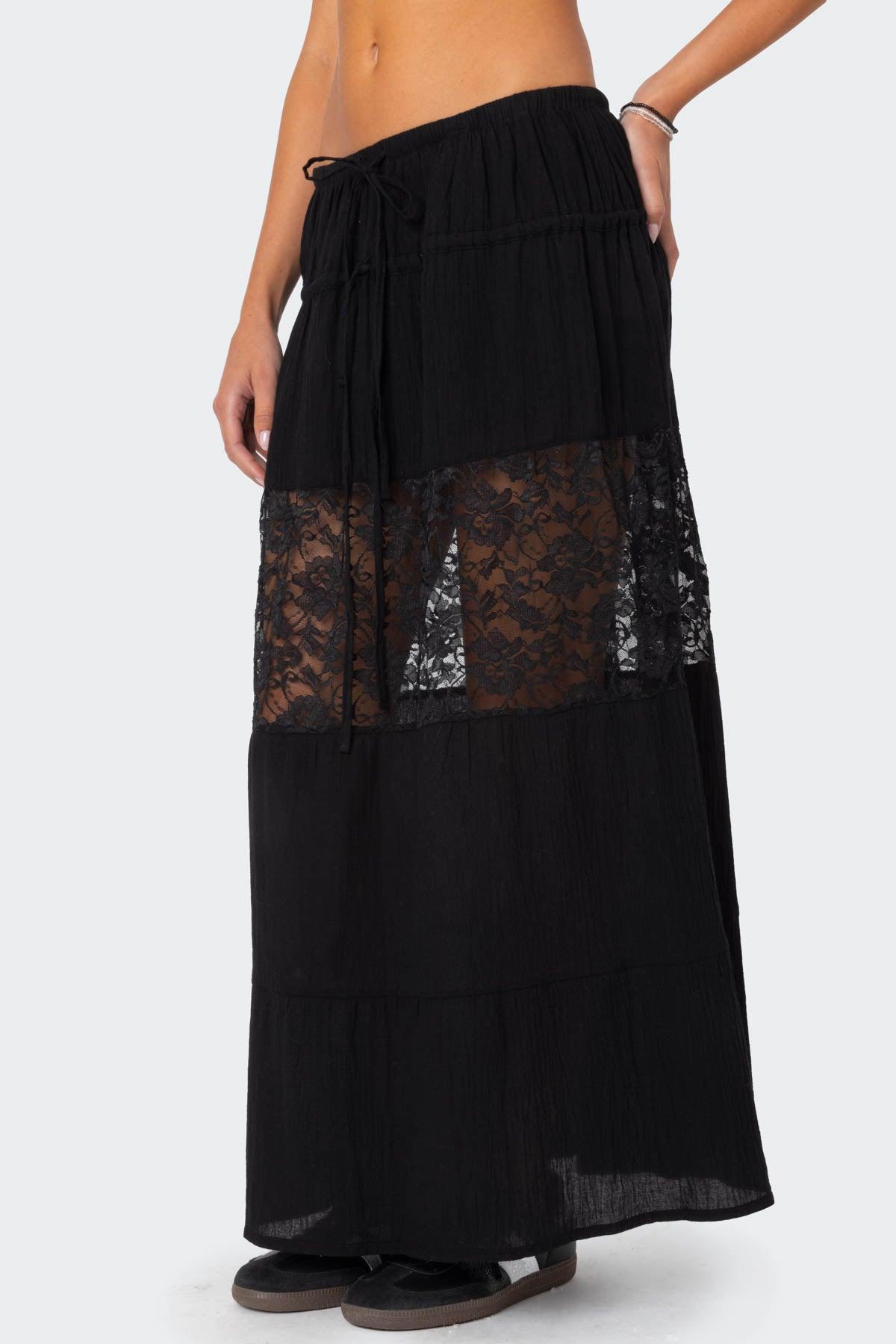 Double Tie Lace Panel Maxi Skirt Product Image