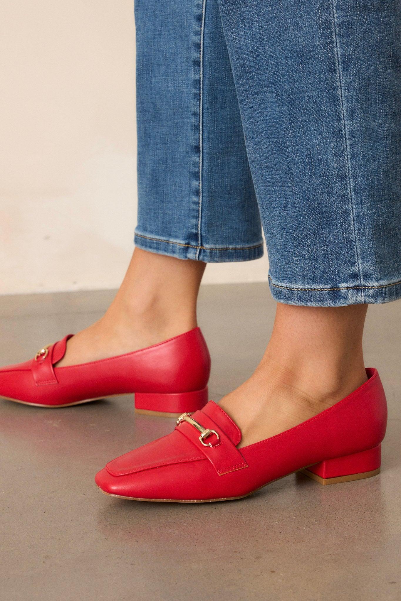 Elegant Stroll Red Vegan Leather Loafers Product Image