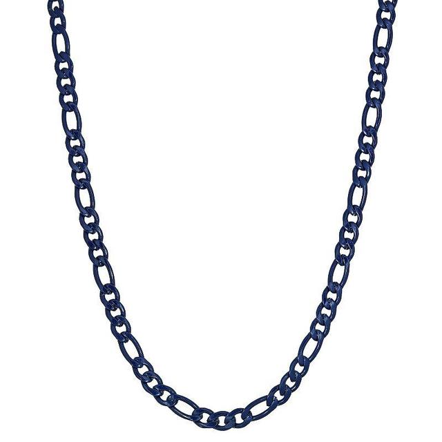 Mens LYNX Blue Acrylic Coated Stainless Steel Figaro Chain Necklace Product Image