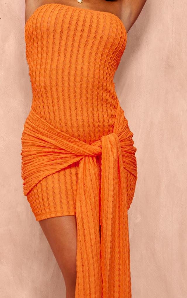 Bright Orange Texture Wrap Mini Dress Product Image