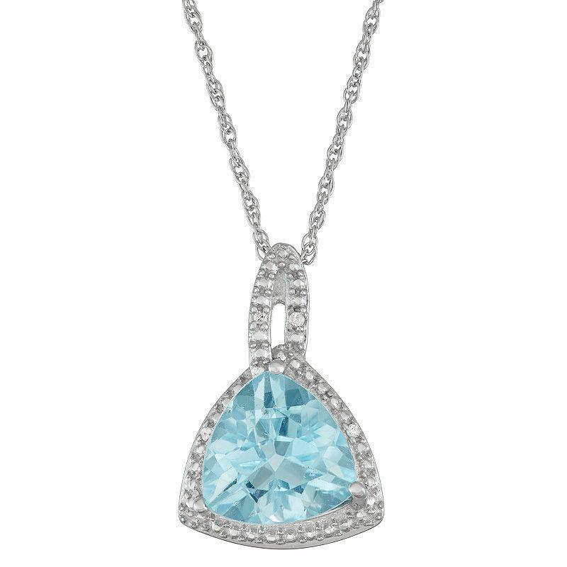 Jewelexcess Sterling Silver Blue Topaz & Diamond Accent Triangle Pendant Necklace, Womens Product Image