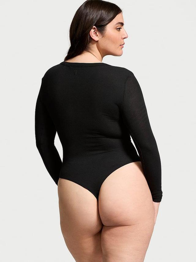 Ribbed Modal Henley Thong Bodysuit Product Image