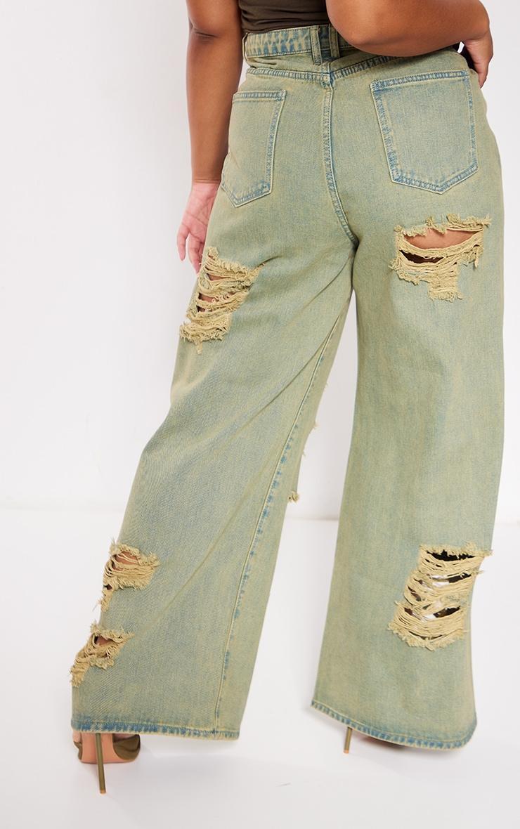 Plus Khaki Distressed Washed Denim Jeans Product Image