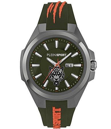 Plein Sport Mens Tigermaster Three Hand Date Quartz Green Silicone 47MM - Green Product Image