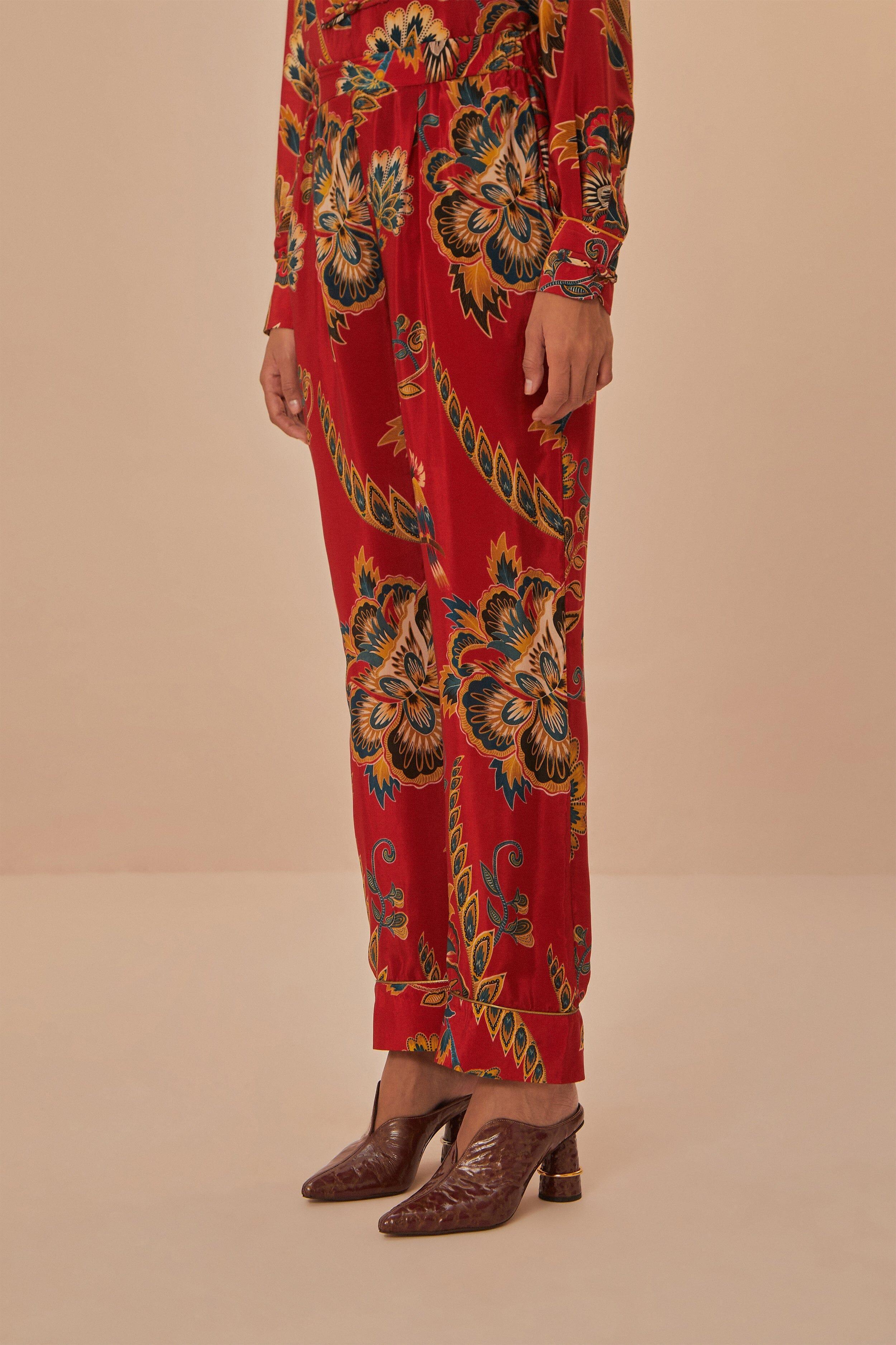 Red Maxi Floral Pajama Pants Product Image