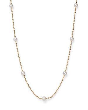 Womens 18K Yellow Gold & 4MM Pearl Station Beaded Chain Necklace - Gold - Size 18 Product Image