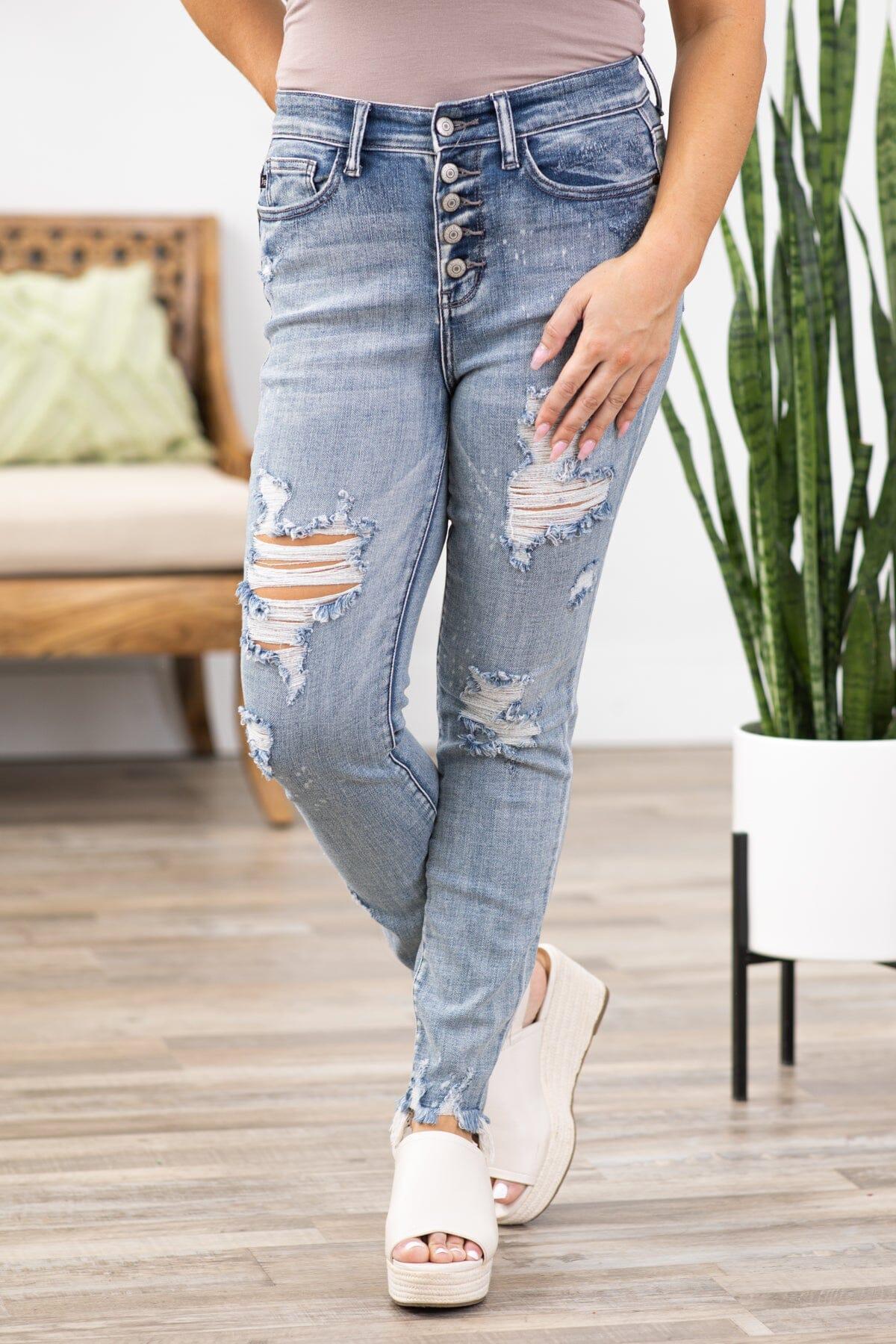 Judy Blue Distressed Button Fly Jeans Product Image