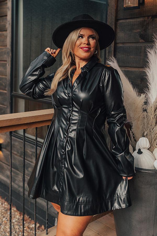 Mostly Amused Faux Leather Dress in Black Curves Product Image