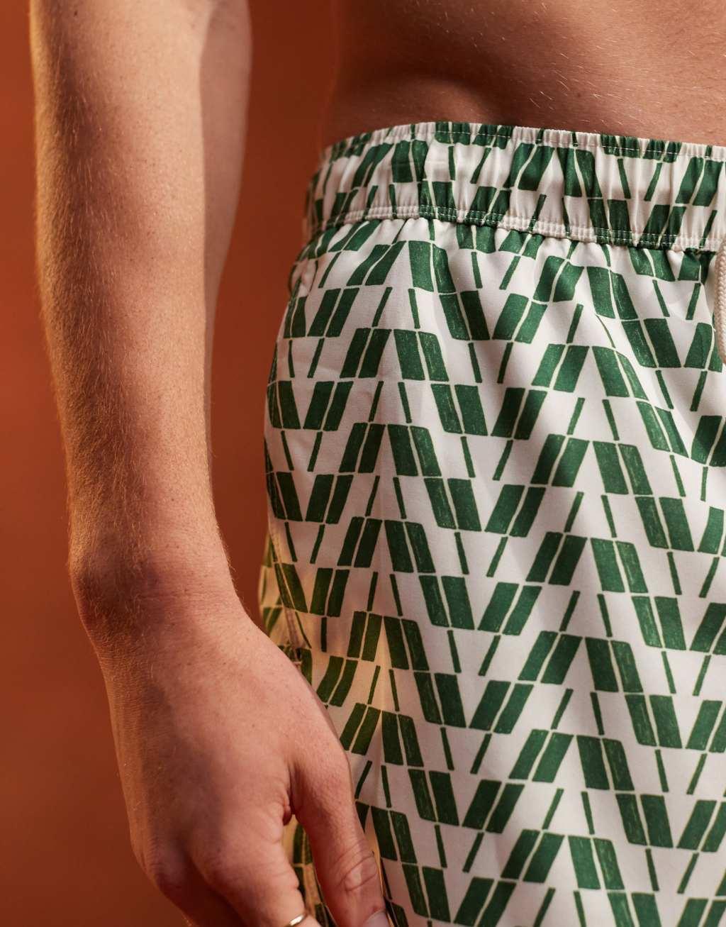 ASOS DESIGN swim shorts in short length in geo print  Product Image