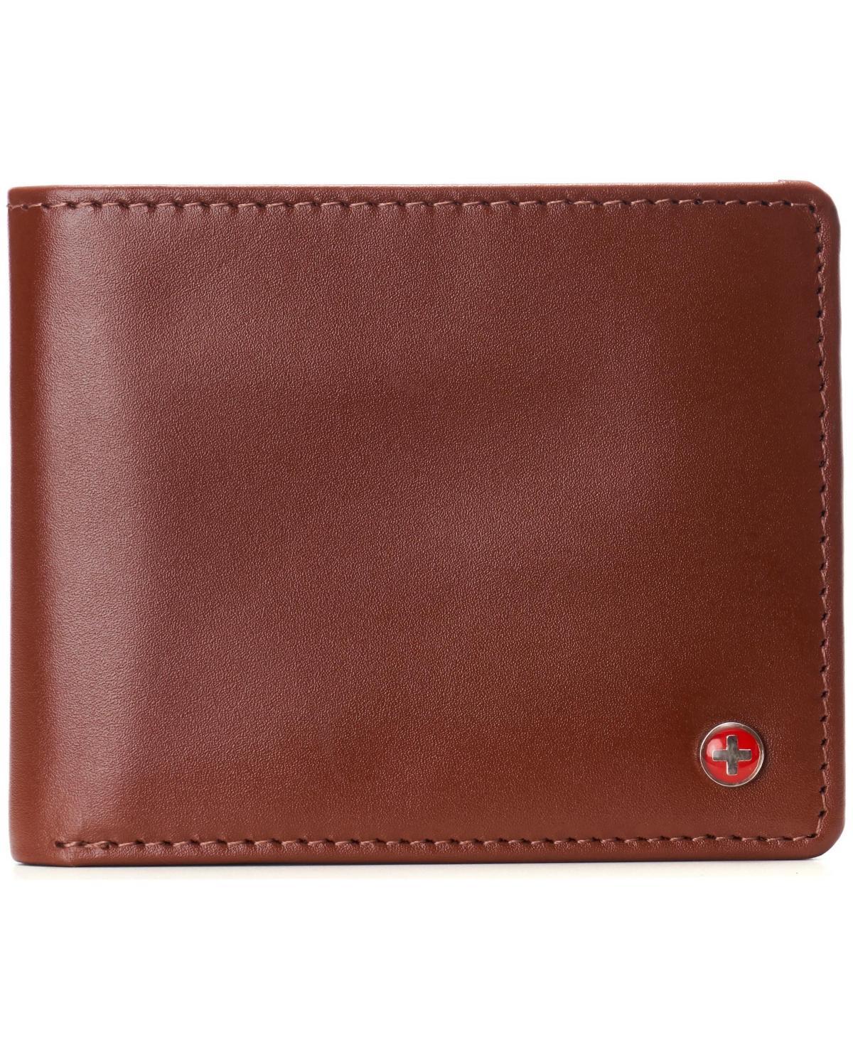 Alpine Swiss Mens Genuine Leather Wallet Passcase Bifold Rfid Safe 2 Id Windows - Tan Product Image