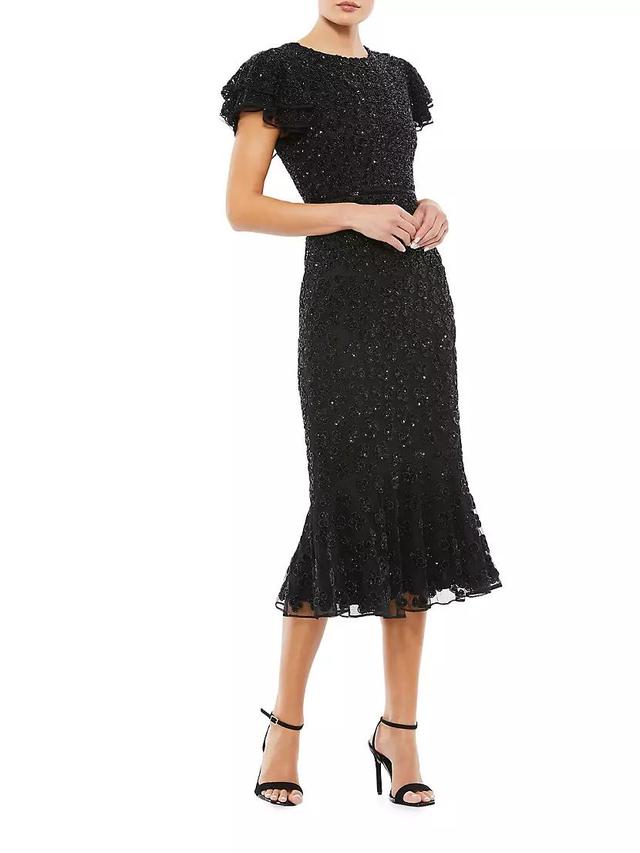 Flutter Sleeve Beaded Midi Dress Product Image